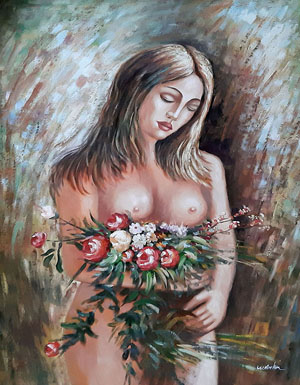 2341-T3 | 90cm x 60cm | femme nu tenant des fleurs 